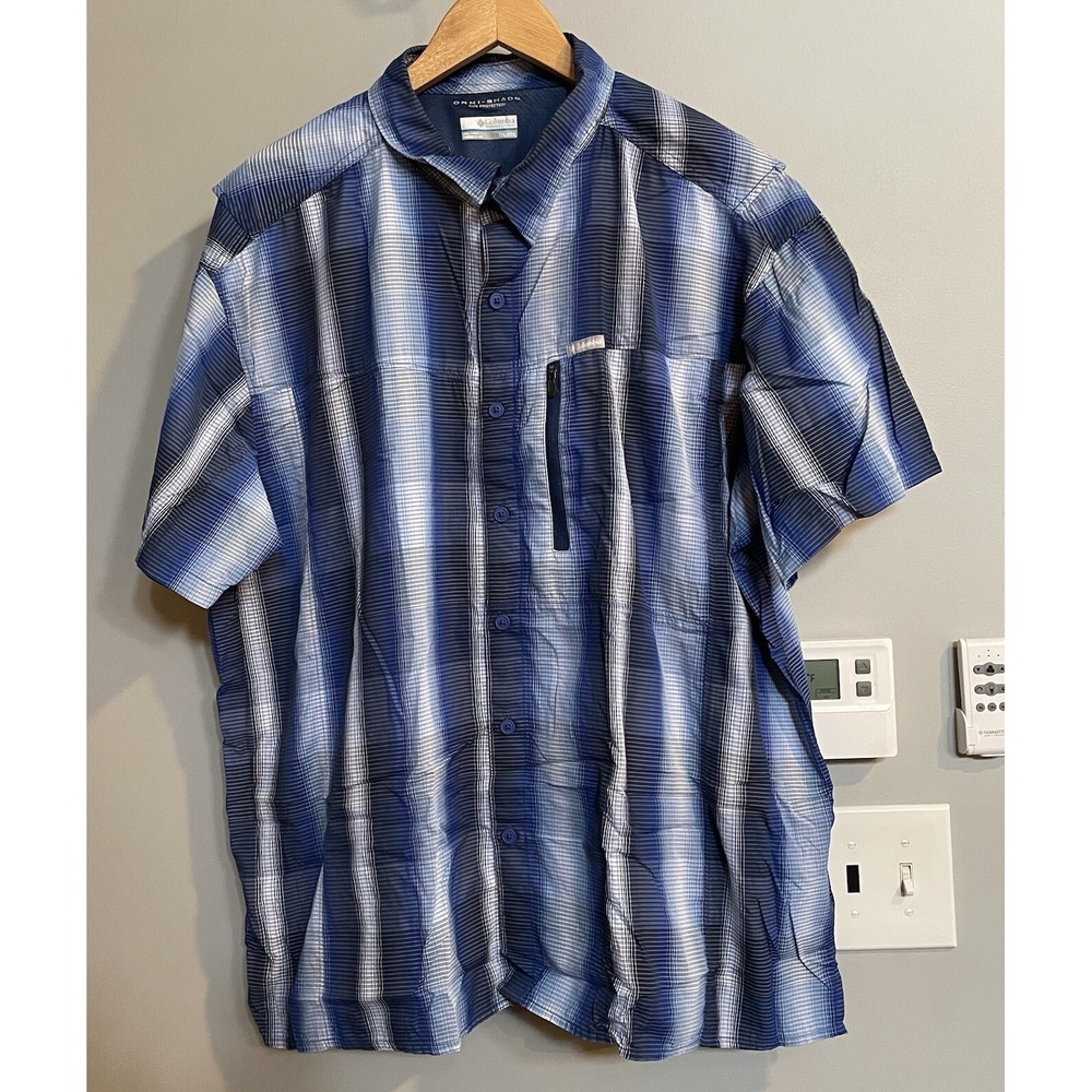 Columbia Shirt Omni Shade UPF‎ Short Sleeve Button Up Chest Zipper Pocket XXL